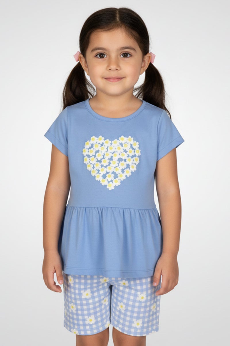 Freestyle فستان مطبوع بأربعة قطع للبنات الصغيرات، قميص بدون أكمام وشورتات، متعدد الألوان - Image 1